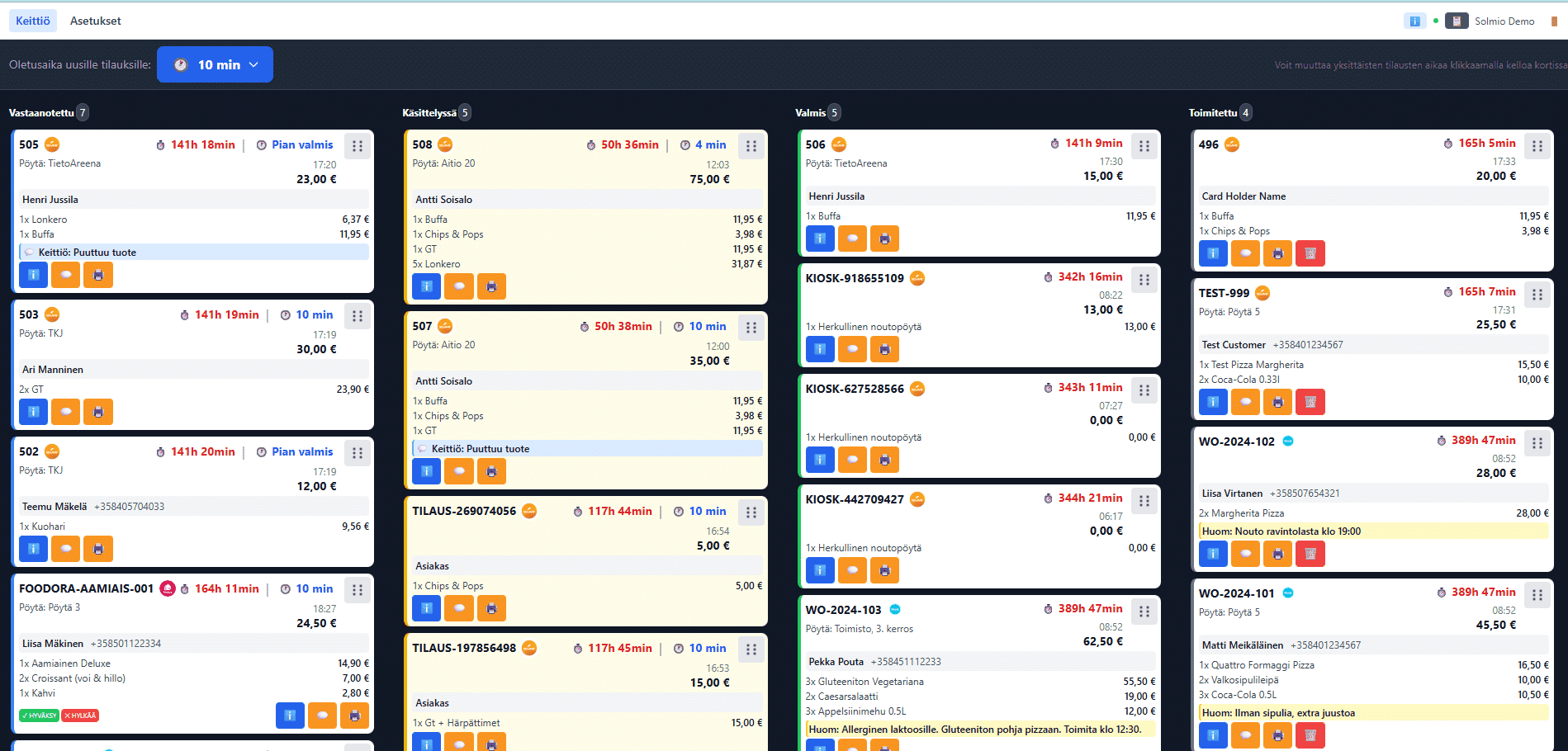 An order view with orders shown on cards.